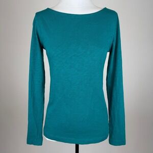 J. Crew Artist Tee Teal Long Sleeve 100% Cotton Boat Neck Top Womens Small Basic